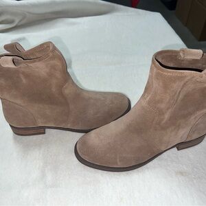 Tan Ankle Boots with Suede Material Low Heel and Pull-On Style